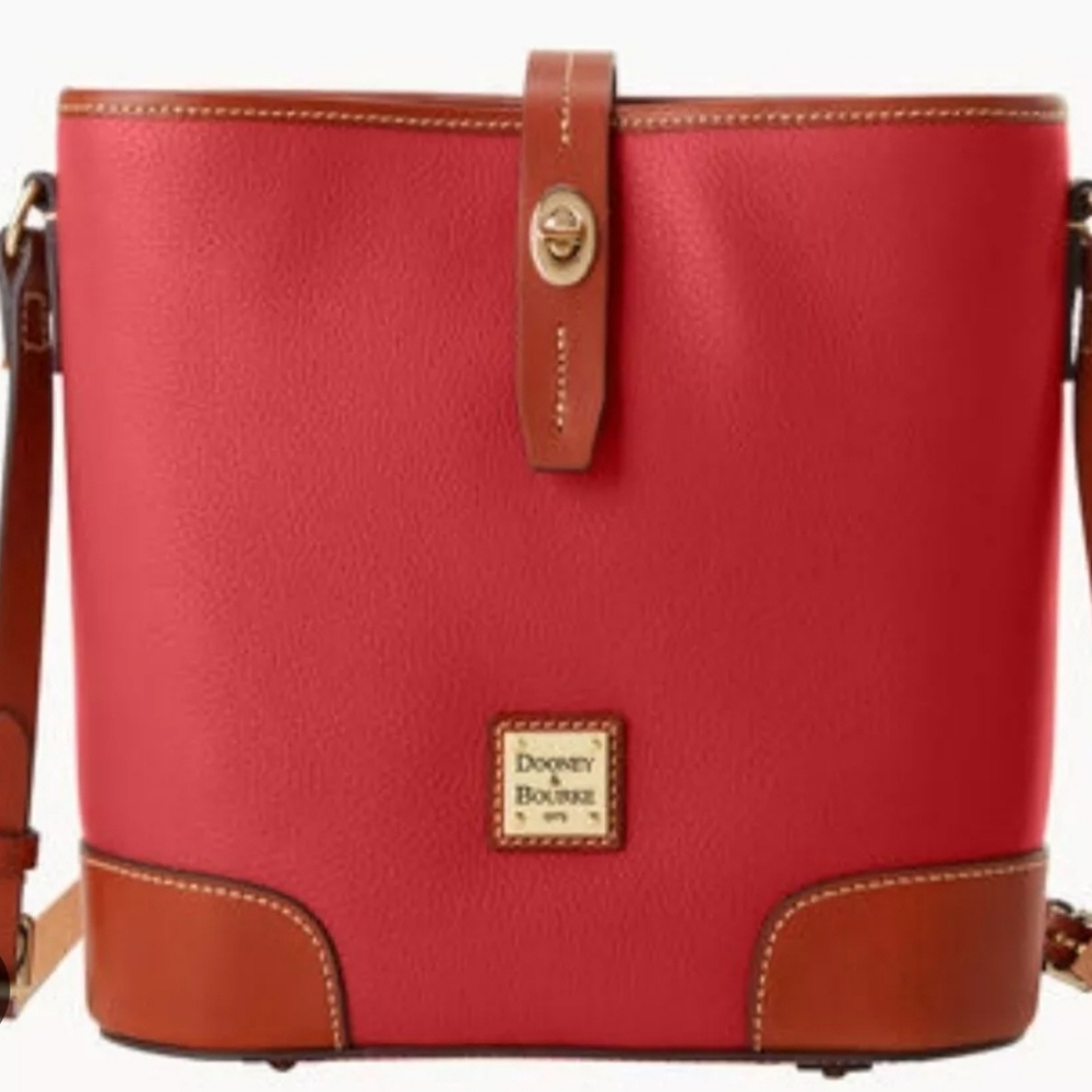 Dooney & Bourke Red and Tan Crossbody Bag with Gold Accents